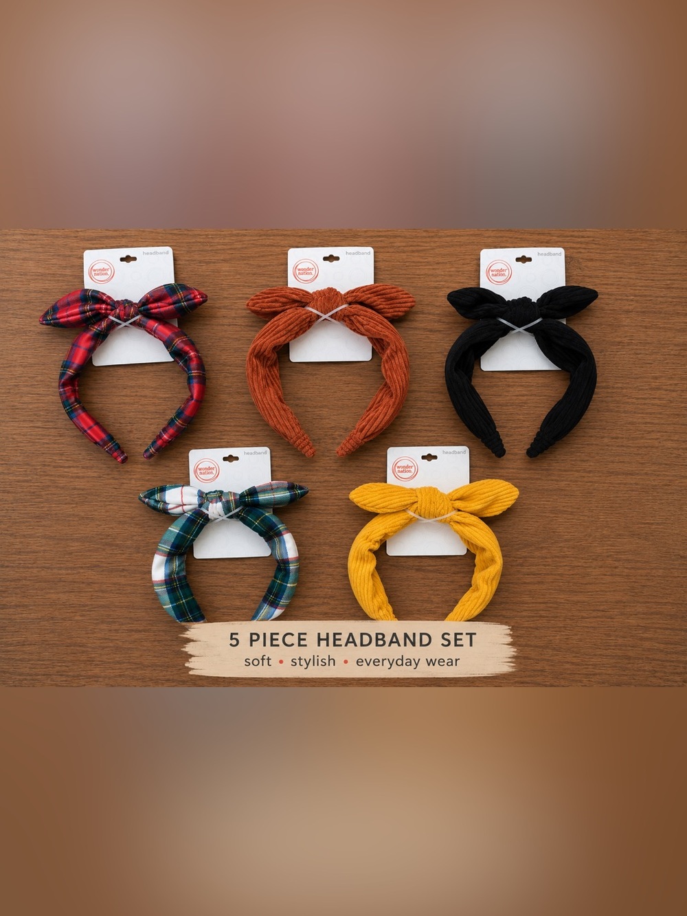 5-Piece Girls Headband Set – Knotted‎ & Plaid Hair Accessories